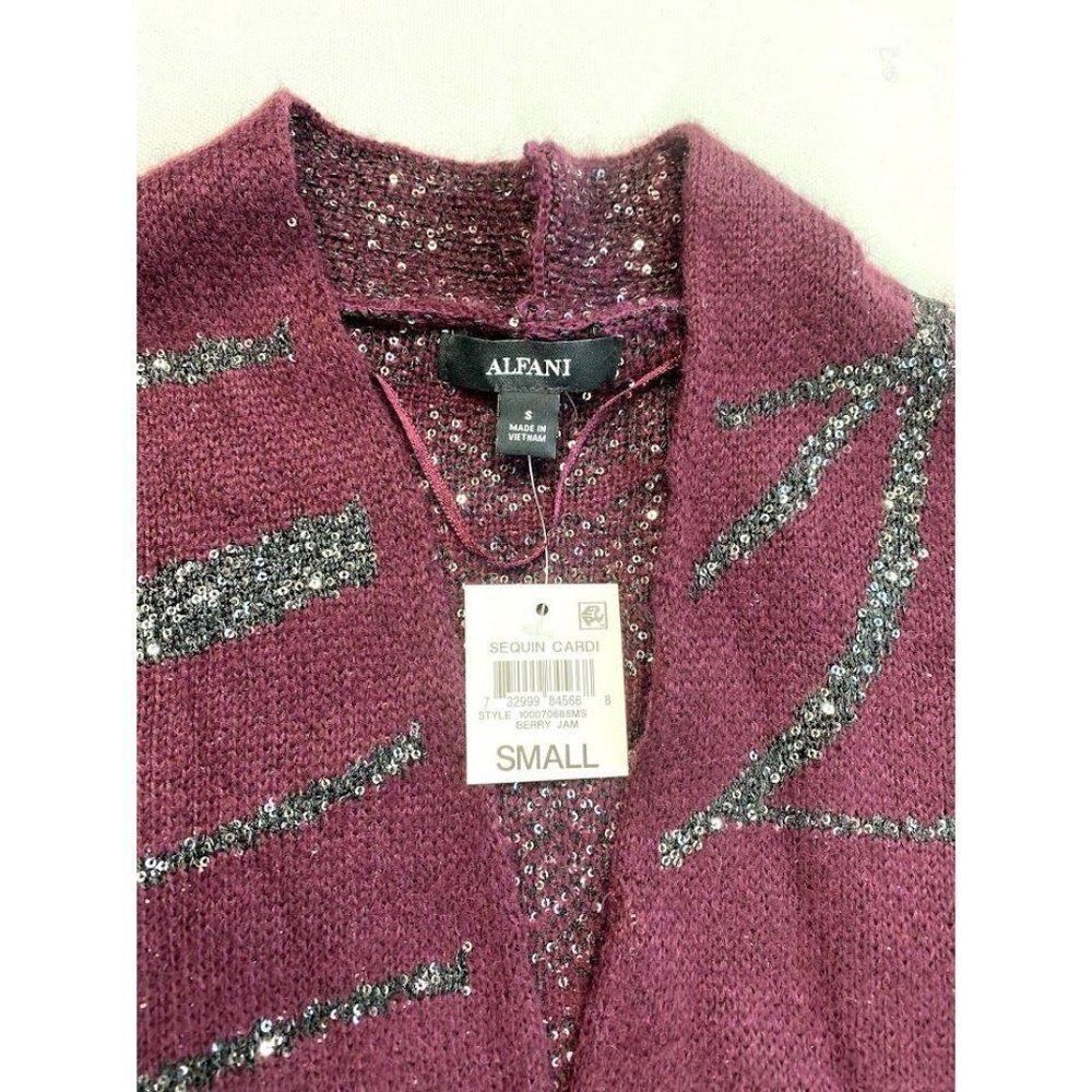 Alfani Cardigan Sweater Small Open-Front Sequins - Picture 5 of 8